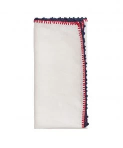 Kim Seybert Napkins Knotted Edge Napkin In White, Navy & Red, Set Of 4