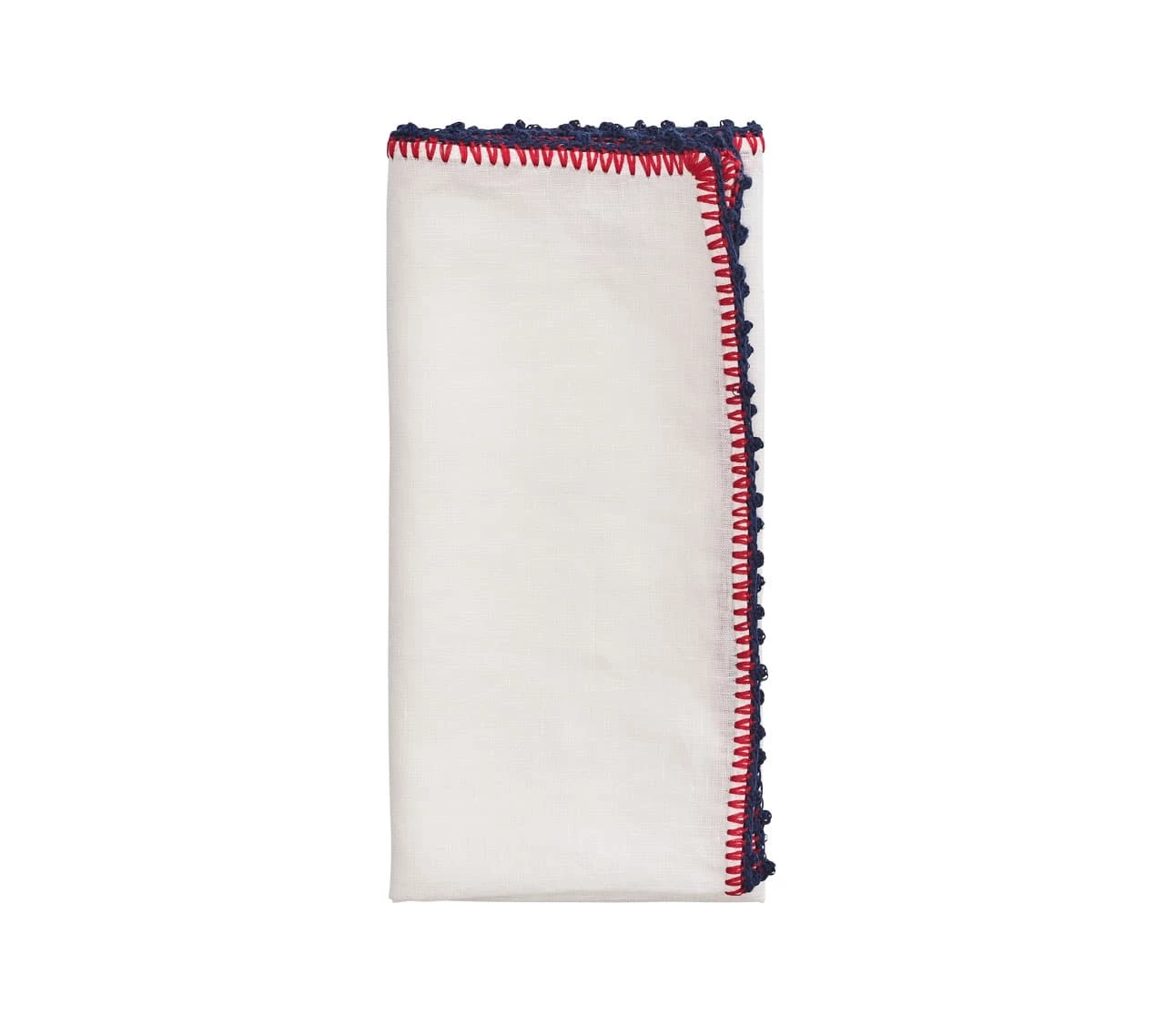 Kim Seybert Napkins Knotted Edge Napkin In White, Navy & Red, Set Of 4
