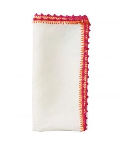 Kim Seybert Knotted Edge Napkin In White, Pink & Orange, Set Of 4 Napkins