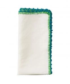 Kim Seybert Napkins Knotted Edge Napkin In White, Turquoise & Green, Set Of 4