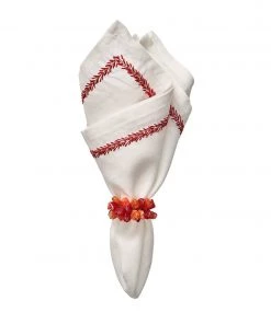 Kim Seybert Jardin Napkin In White & Coral, Set Of 4