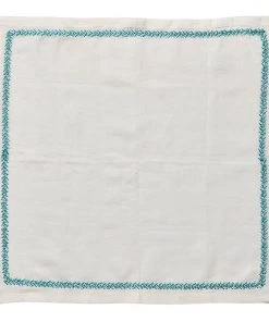 Kim Seybert Jardin Napkin In White & Turquoise, Set Of 4