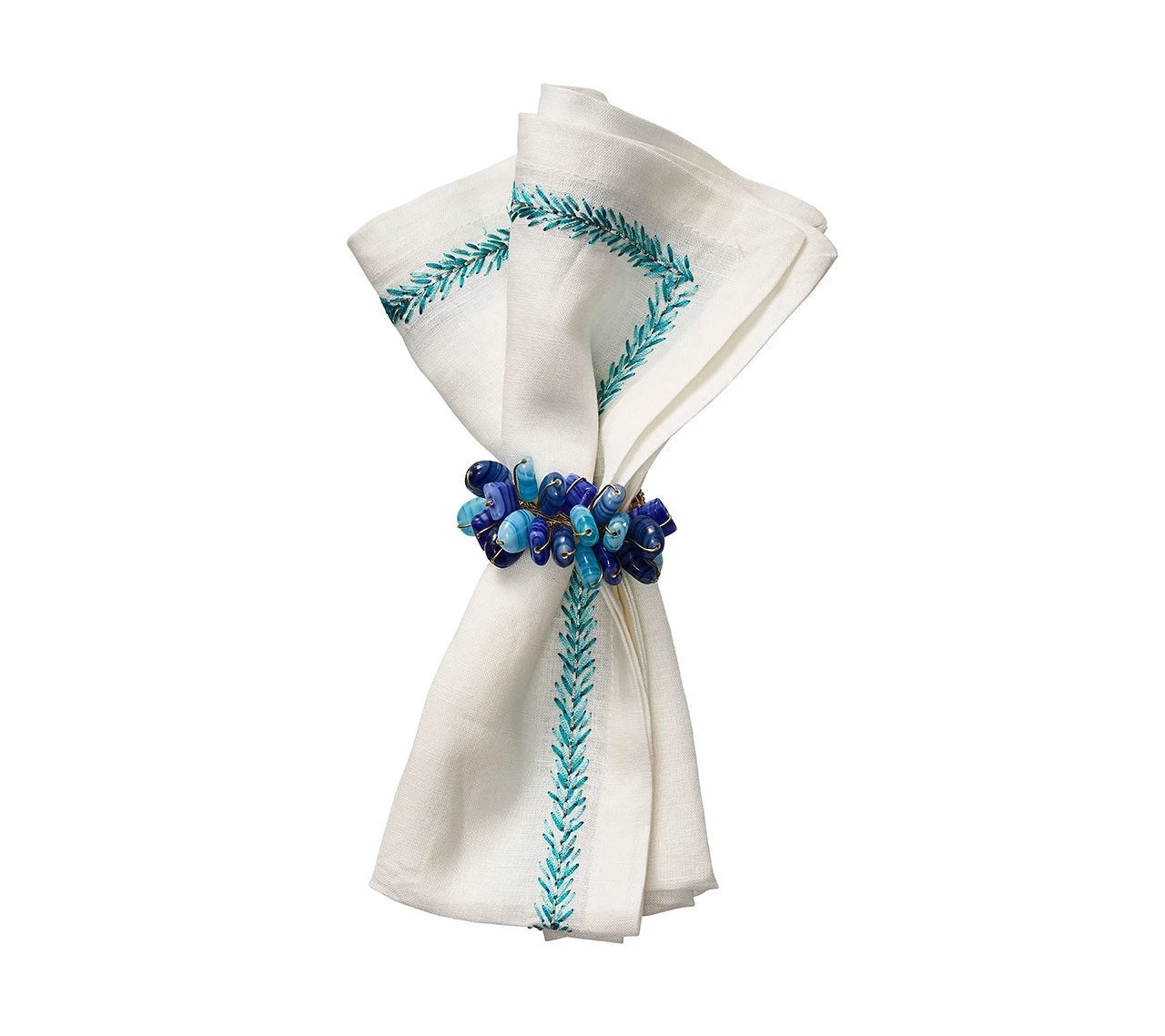 Kim Seybert Jardin Napkin In White & Turquoise, Set Of 4