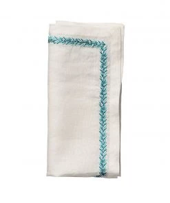 Kim Seybert Jardin Napkin In White & Turquoise, Set Of 4