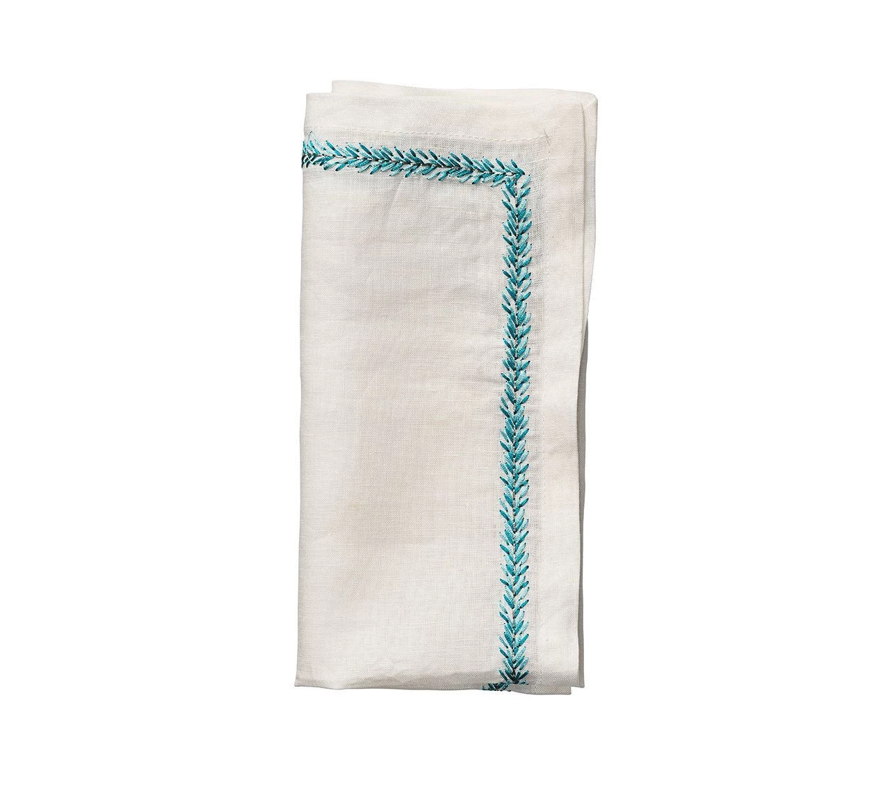 Kim Seybert Jardin Napkin In White & Turquoise, Set Of 4