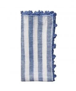 Kim Seybert Linea Napkin In White & Blue, Set Of 4 Napkins