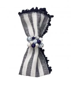 Kim Seybert Napkins Linea Napkin In White & Navy, Set Of 4