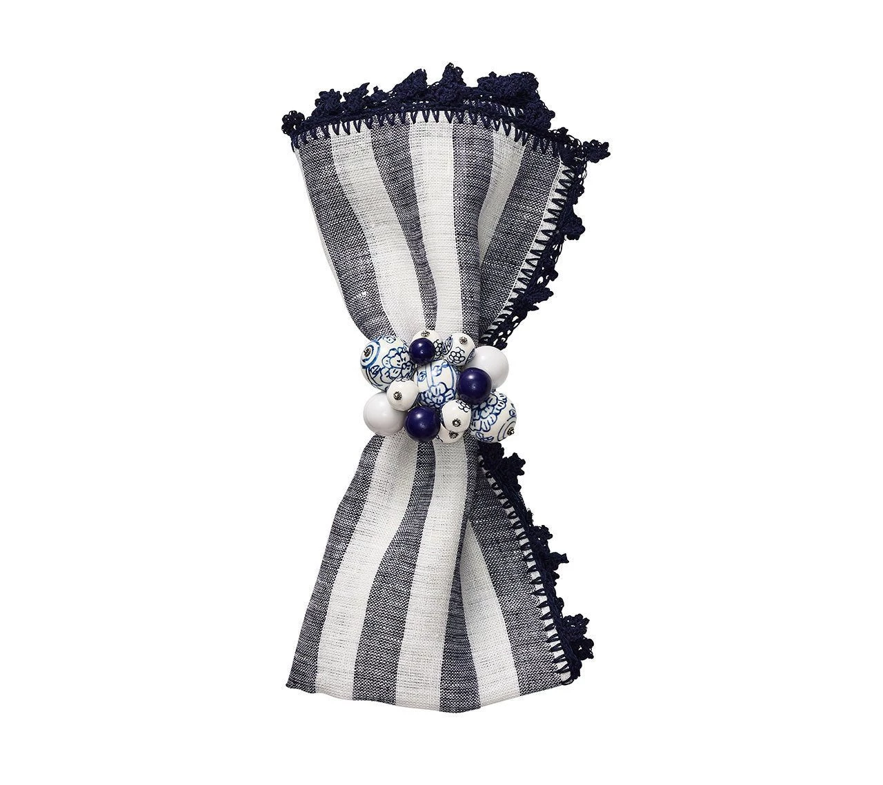 Kim Seybert Napkins Linea Napkin In White & Navy, Set Of 4