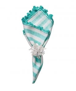 Kim Seybert Linea Napkin In White & Seafoam, Set Of 4