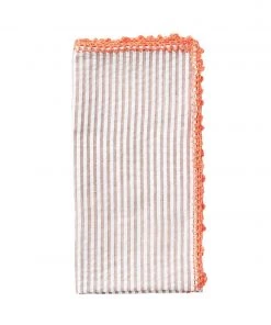 Kim Seybert Seersucker Napkin In Natural & Orange, Set Of 4 Napkins