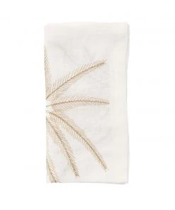 Kim Seybert Palm Coast Napkin In White & Natural & Gold, Set Of 4 Napkins