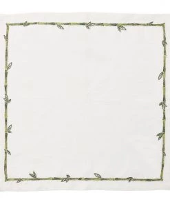 Kim Seybert Bamboo Napkin In White & Green & Gold, Set Of 4 Napkins