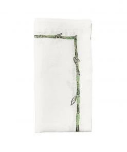Kim Seybert Bamboo Napkin In White & Green & Gold, Set Of 4 Napkins