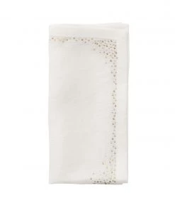 Kim Seybert Pin Dot Napkin In White & Gold & Silver, Set Of 4 Napkins