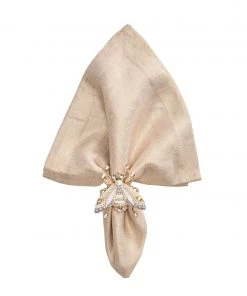 Kim Seybert Metallic Linen Napkin In Natural & Gold, Set Of 4 Napkins