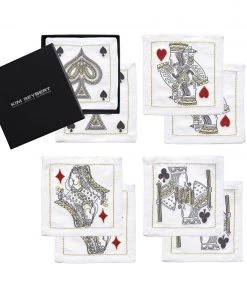 Kim Seybert House Of Cards Cocktail Napkins In White, Red & Black, Set Of 8 In A Gift Box