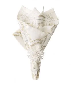 Kim Seybert Napkins Tangier Napkin In White, Gold & Silver, Set Of 4