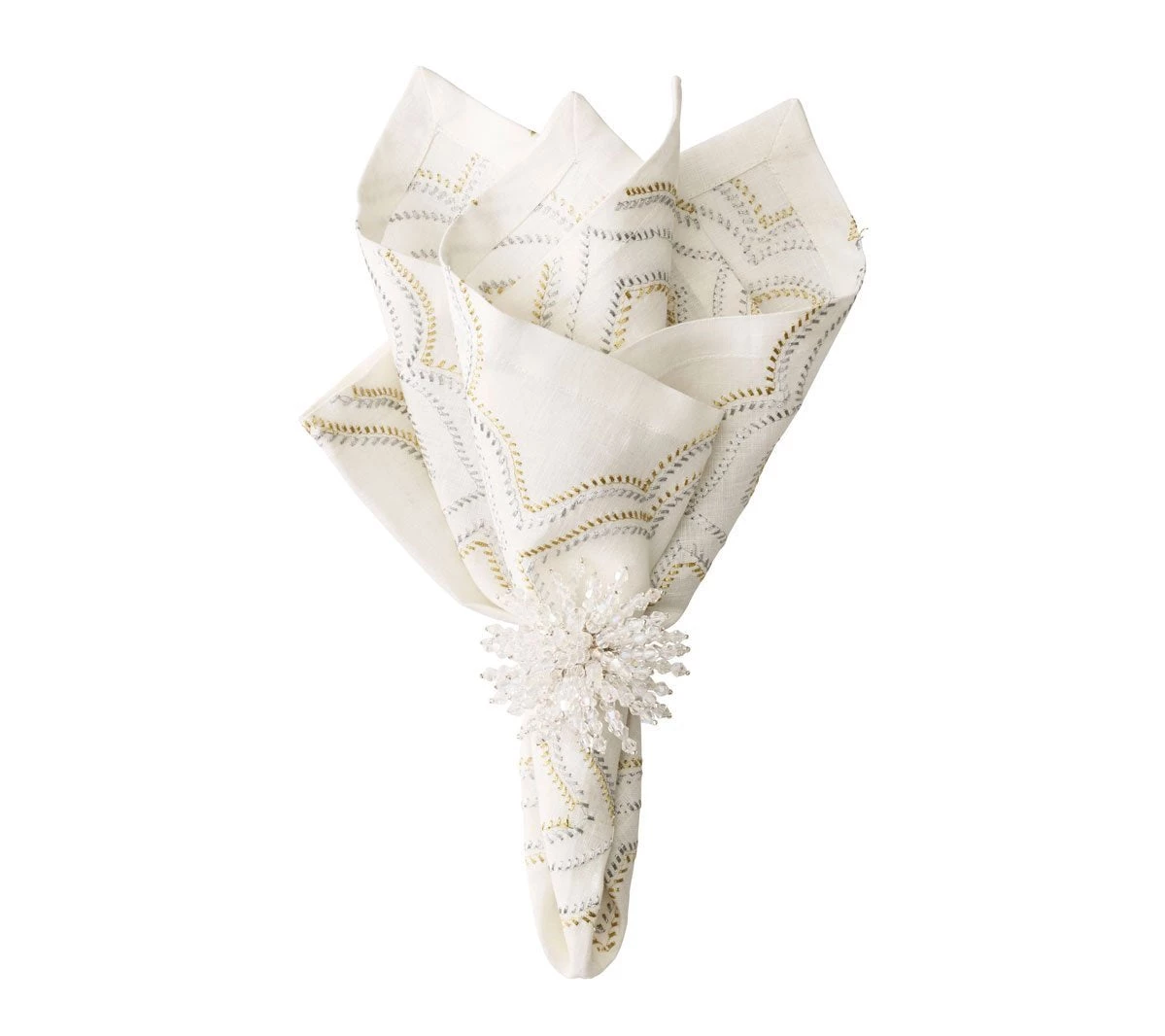 Kim Seybert Napkins Tangier Napkin In White, Gold & Silver, Set Of 4