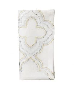Kim Seybert Napkins Tangier Napkin In White, Gold & Silver, Set Of 4