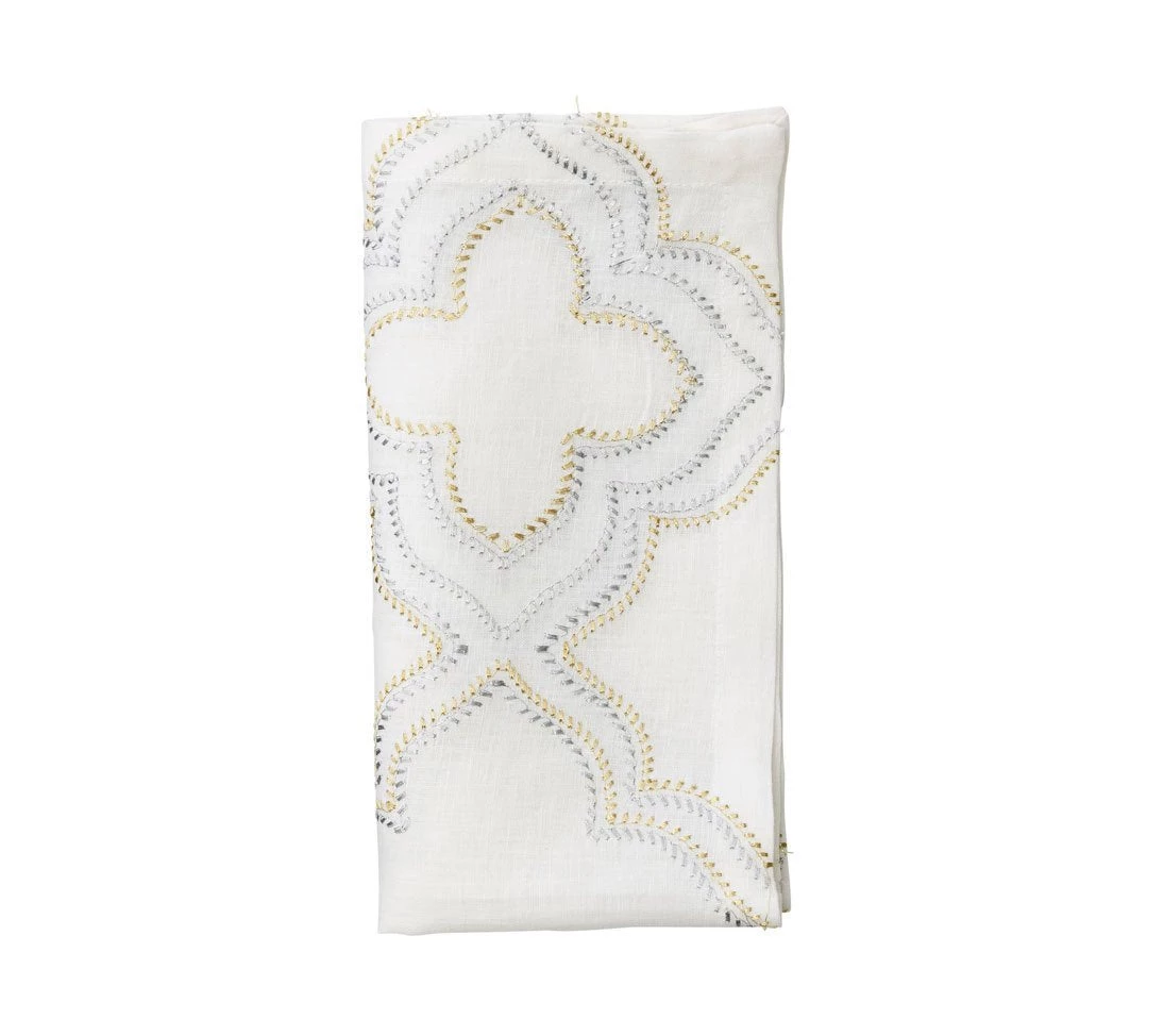 Kim Seybert Napkins Tangier Napkin In White, Gold & Silver, Set Of 4