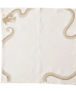 Kim Seybert Imperial Dragon Napkin In White, Gold & Silver, Set Of 4