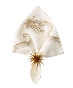 Kim Seybert Imperial Dragon Napkin In White, Gold & Silver, Set Of 4