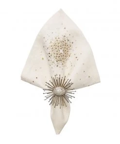 Kim Seybert Starburst Napkin In White, Gold & Silver, Set Of 4