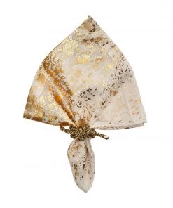 Kim Seybert Metafoil Napkin In White & Gold , Set Of 4 Napkins