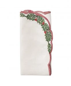 Kim Seybert Napkins Garland Napkin In White & Red & Green, Set Of 4