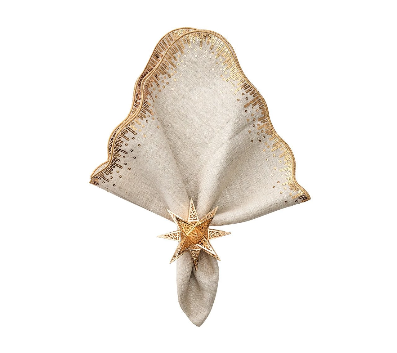 Kim Seybert Sequin Spray Napkin In Natural & Gold, Set Of 4 Napkins