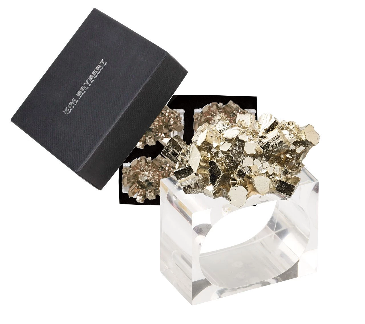 Kim Seybert Geode Napkin Rings In Gold, Set Of 4 In A Gift Box