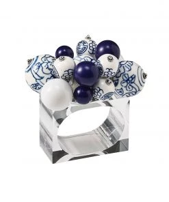 Kim Seybert Cloud Napkin Ring In White & Blue, Set Of 4 Napkin Rings