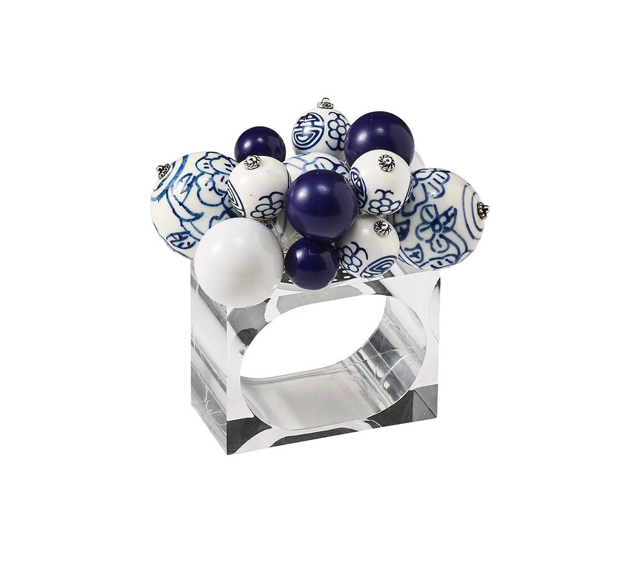 Kim Seybert Cloud Napkin Ring In White & Blue, Set Of 4 Napkin Rings