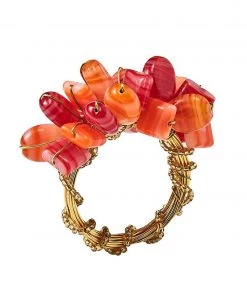 Kim Seybert Poppy Napkin Ring In Coral, Set Of 4