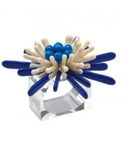 Kim Seybert Capri Napkin Ring In Navy & White, Set Of 4