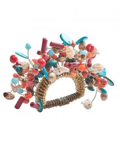 Kim Seybert Cozumel Napkin Ring In Coral & Turquoise, Set Of 4 Napkin Rings