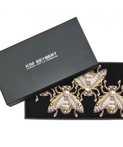 Kim Seybert Napkin Rings Glam Fly Napkin Ring In Ivory, Gold, & Silver Set Of 4 In A Gift Box