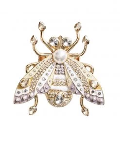 Kim Seybert Napkin Rings Glam Fly Napkin Ring In Ivory, Gold, & Silver Set Of 4 In A Gift Box