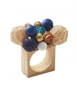 Kim Seybert Java Napkin Ring In Natural & Navy & White, Set Of 4 Napkin Rings