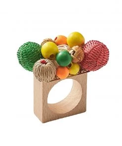 Kim Seybert Java Napkin Ring In Natural & Yellow & Green, Set Of 4