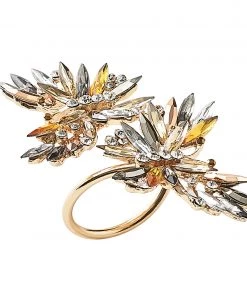 Kim Seybert Napkin Rings Butterflies Napkin Ring In Champagne & Crystal, Set Of 4, In A Gift Box