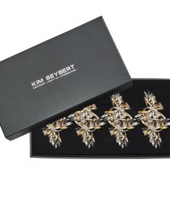 Kim Seybert Napkin Rings Butterflies Napkin Ring In Champagne & Crystal, Set Of 4, In A Gift Box