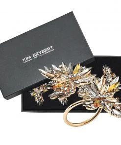 Kim Seybert Napkin Rings Butterflies Napkin Ring In Champagne & Crystal, Set Of 4, In A Gift Box