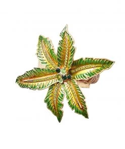 Kim Seybert Palm Coast Napkin Ring In Green & Gold, Set Of 4 In A Gift Box Napkin Rings
