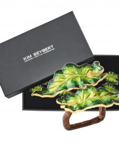 Kim Seybert Fern Napkin Ring In Green & Gold, Set Of 4 In A Gift Box Napkin Rings