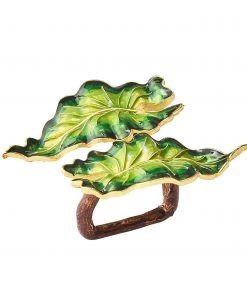 Kim Seybert Fern Napkin Ring In Green & Gold, Set Of 4 In A Gift Box Napkin Rings
