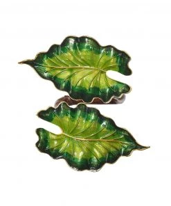 Kim Seybert Fern Napkin Ring In Green & Gold, Set Of 4 In A Gift Box Napkin Rings