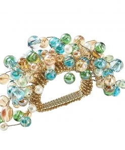 Kim Seybert Spritz Napkin Ring In Natural & Seafoam, Set Of 4 Napkin Rings