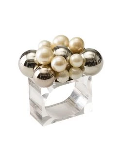 Kim Seybert Bauble Napkin Ring In Pearl & Silver, Set Of 4