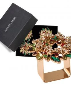 Kim Seybert Gem Wreath Napkin Rings In Red, Green, & Gold, Set Of 4 In A Gift Box